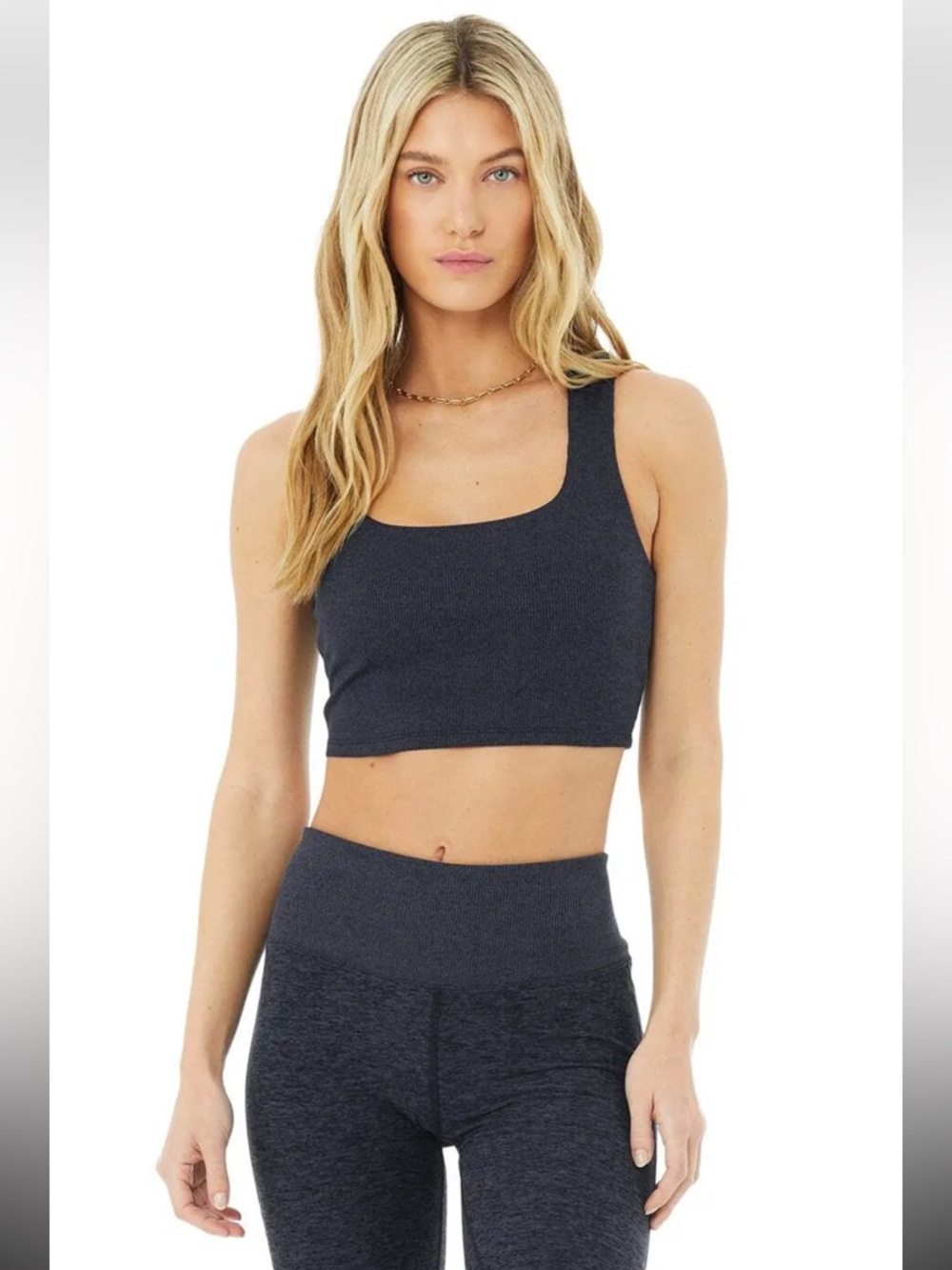 Alo yoga ribbed chic bra tank heather navy size large